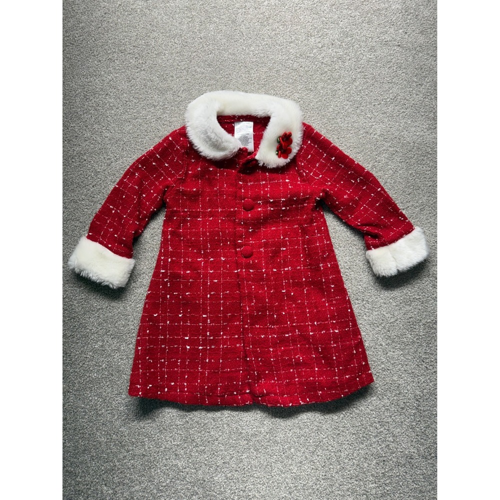 Bebe Kids Toddler 24M Red Plaid Tweed Coat Faux Fur Collar Cuffs Holiday